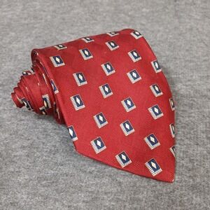 Bill Blass Necktie Mens OS Red Geometric Silk NEO Square Pattern Tie
